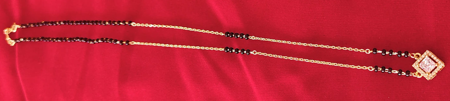 Stylish Pure Silver Black Bead Chain with Modern Pendant