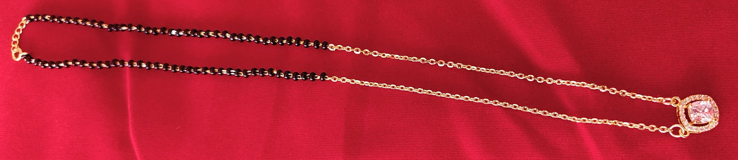 Trendy Silver Black Bead Chain with Unique Designer Pendant