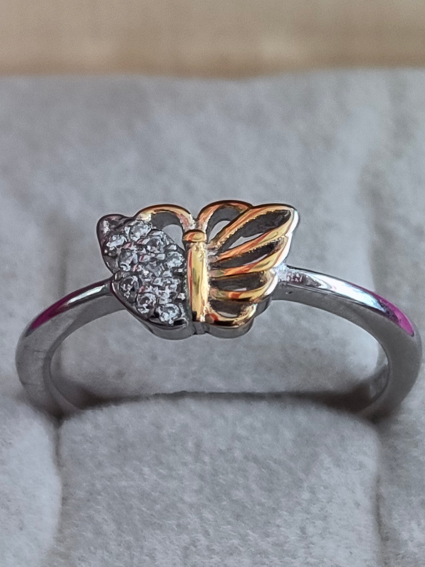 Pure Silver Stylish Butterfly Ring with White Stones for Girls -SilverCarats