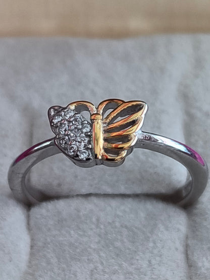 Pure Silver Stylish Butterfly Ring with White Stones for Girls -SilverCarats