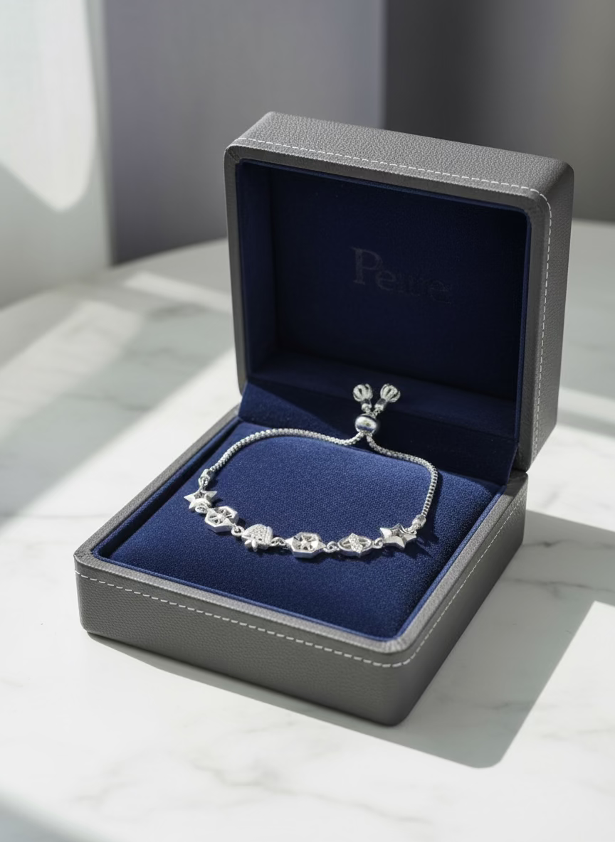 Dainty Star and Geometric Adjustable Slider Linked Charm Bracelet