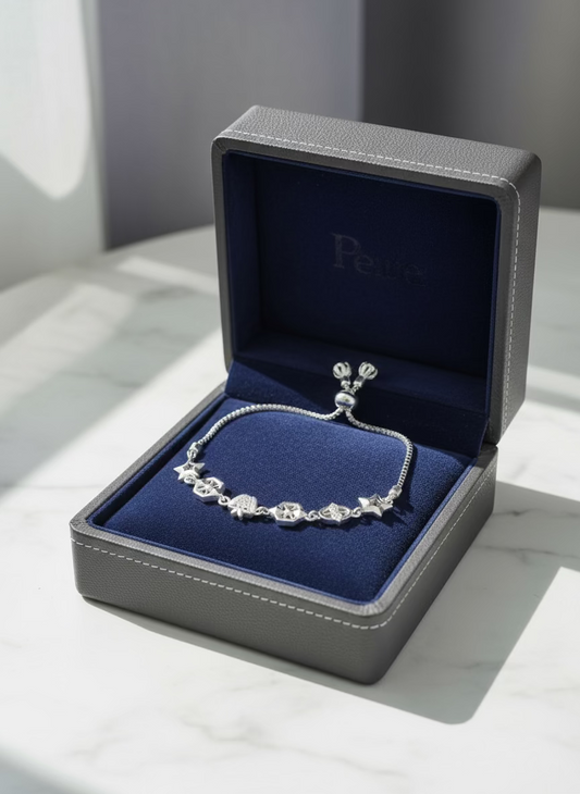 Dainty Star and Geometric Adjustable Slider Linked Charm Bracelet