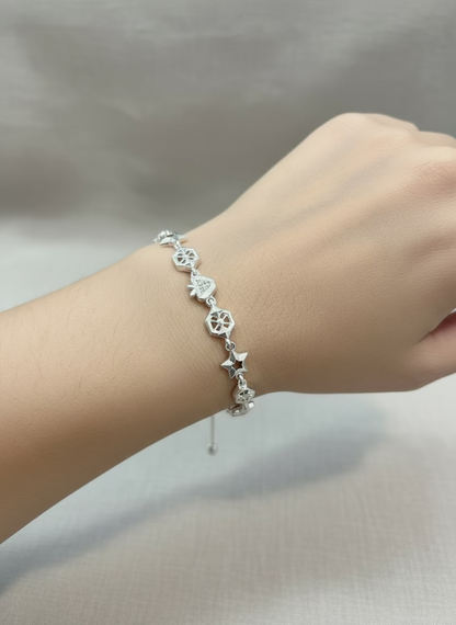 Dainty Star and Geometric Adjustable Slider Linked Charm Bracelet