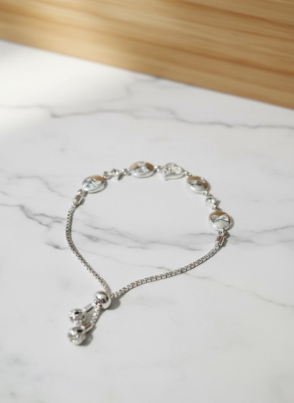 Adjustable Bolo Bracelet with Openwork Globe & Pavé Heart Bracelet