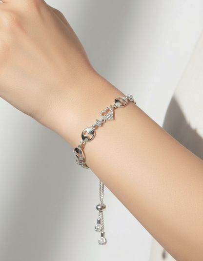 Adjustable Bolo Bracelet with Openwork Globe & Pavé Heart Bracelet