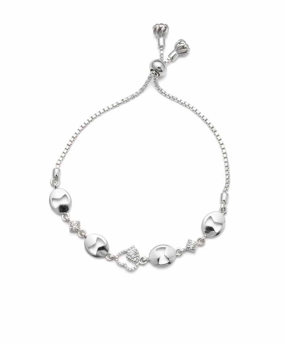 Adjustable Bolo Bracelet with Openwork Globe & Pavé Heart Bracelet