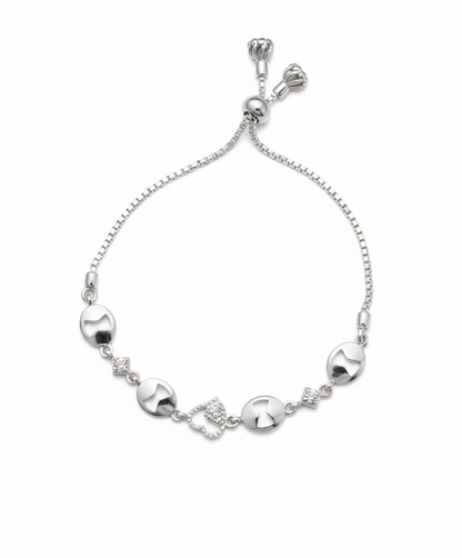 Adjustable Bolo Bracelet with Openwork Globe & Pavé Heart Bracelet