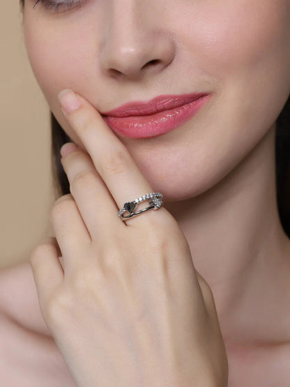 92.5 Sterling Silver Adjustable Dual Heart Magic Ring