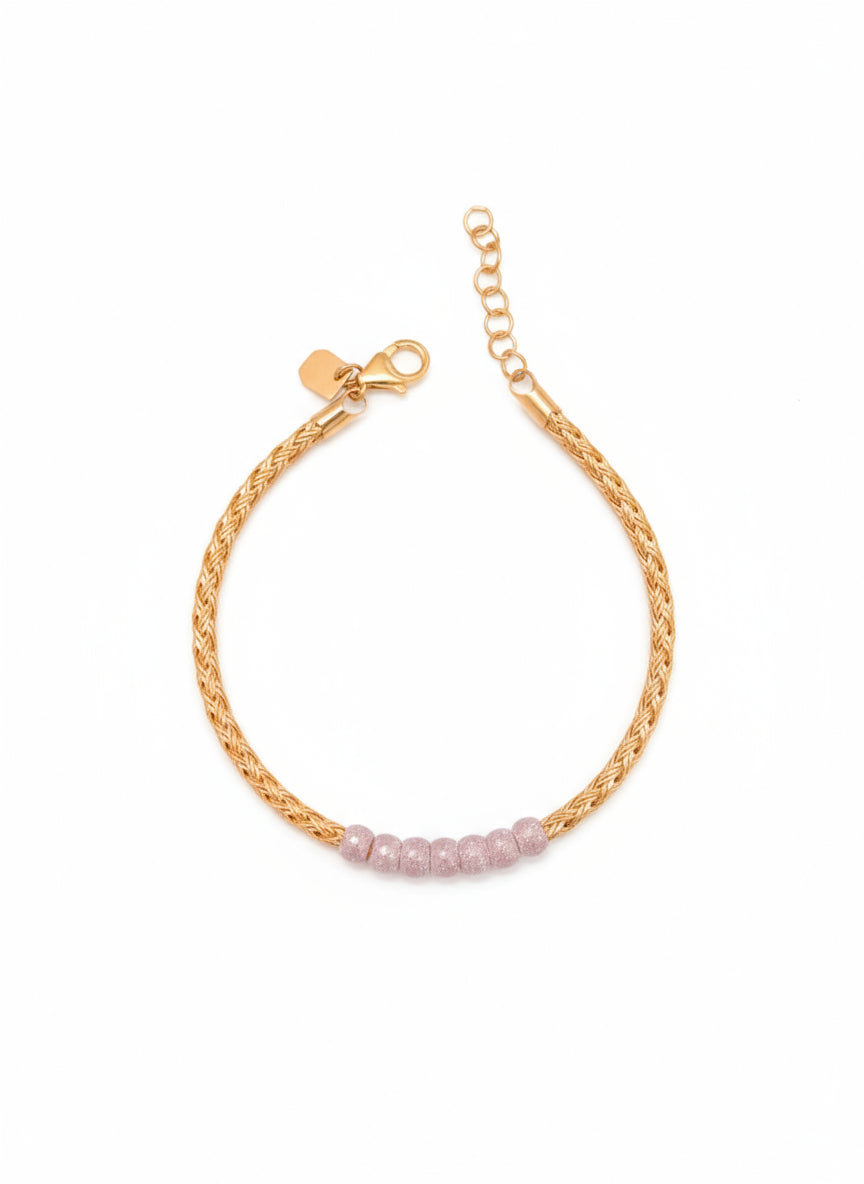 Dual-Tone Woven Chain Bracelet with Sparkling Beads