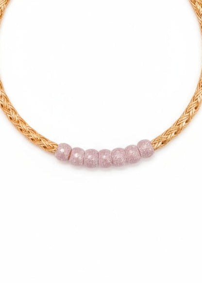 Dual-Tone Woven Chain Bracelet with Sparkling Beads