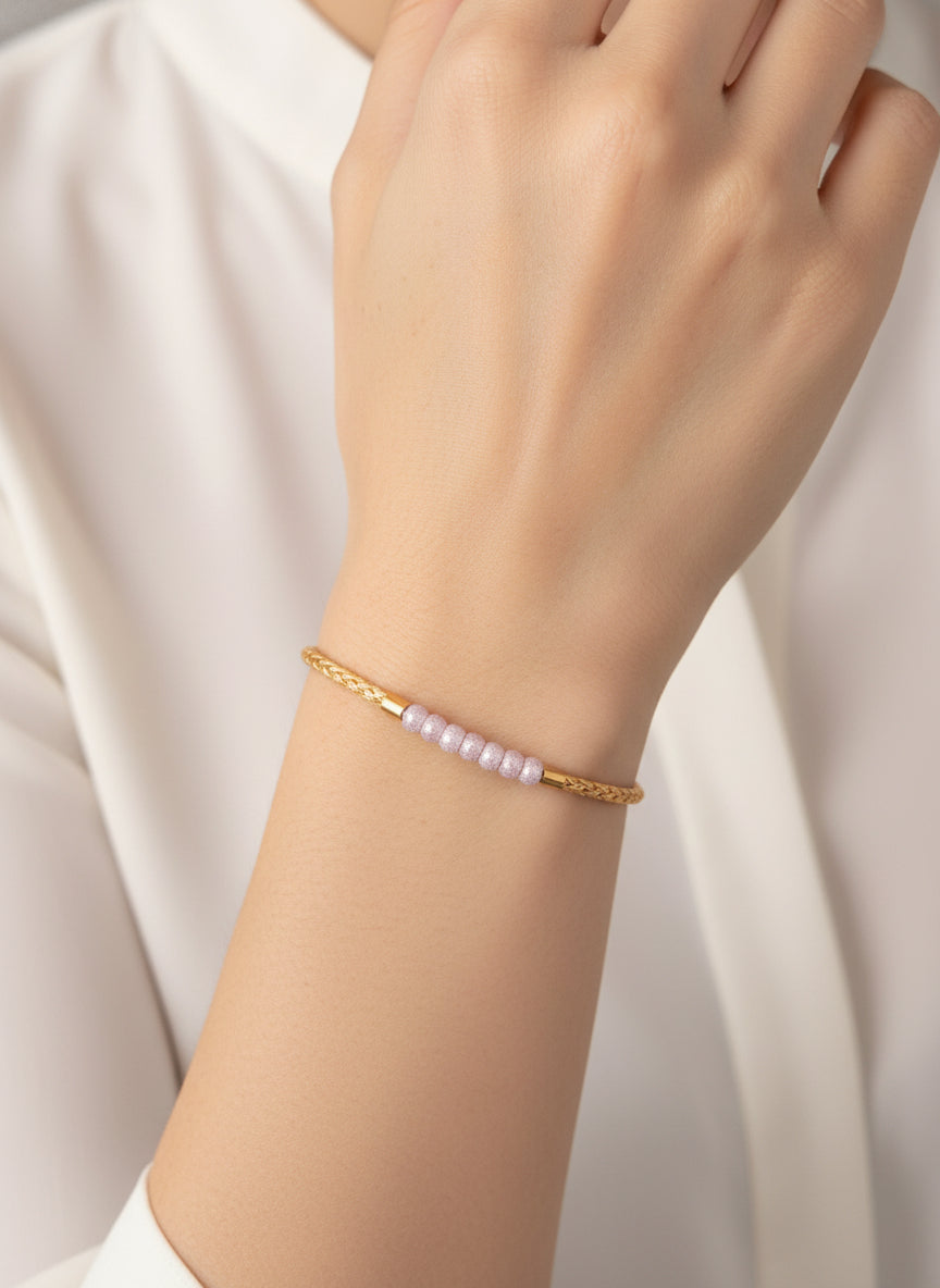 Dual-Tone Woven Chain Bracelet with Sparkling Beads