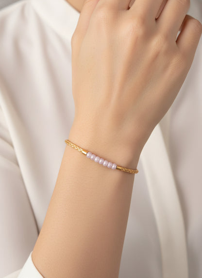 Dual-Tone Woven Chain Bracelet with Sparkling Beads