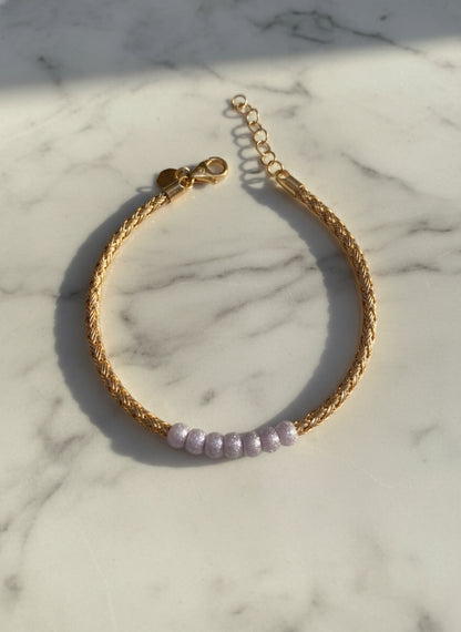 Dual-Tone Woven Chain Bracelet with Sparkling Beads