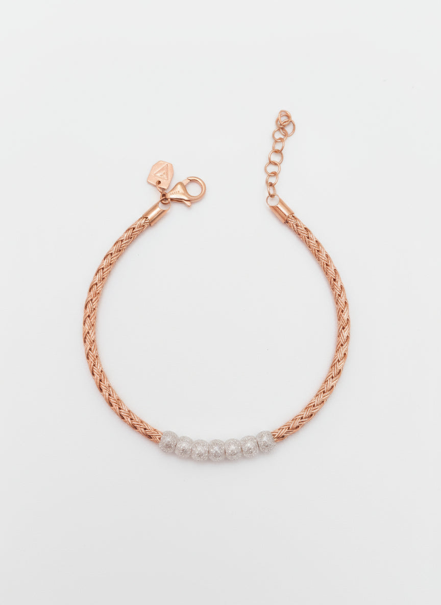 Dual-Tone Woven Chain Bracelet with Sparkling Beads