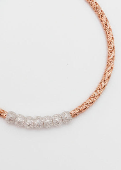 Dual-Tone Woven Chain Bracelet with Sparkling Beads