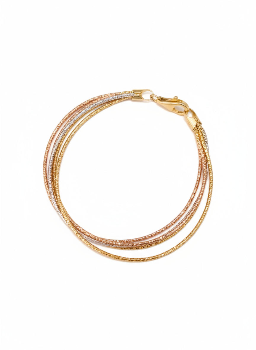 Rose Gold  & Gold Textured Multi-Layer Triple Strand Sparkle Bracelet