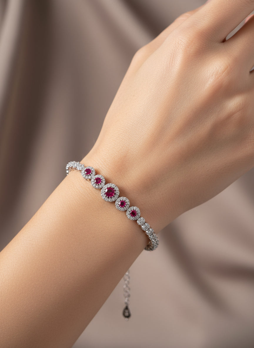 Dazzling Ruby-Red Statement Cluster Bracelet