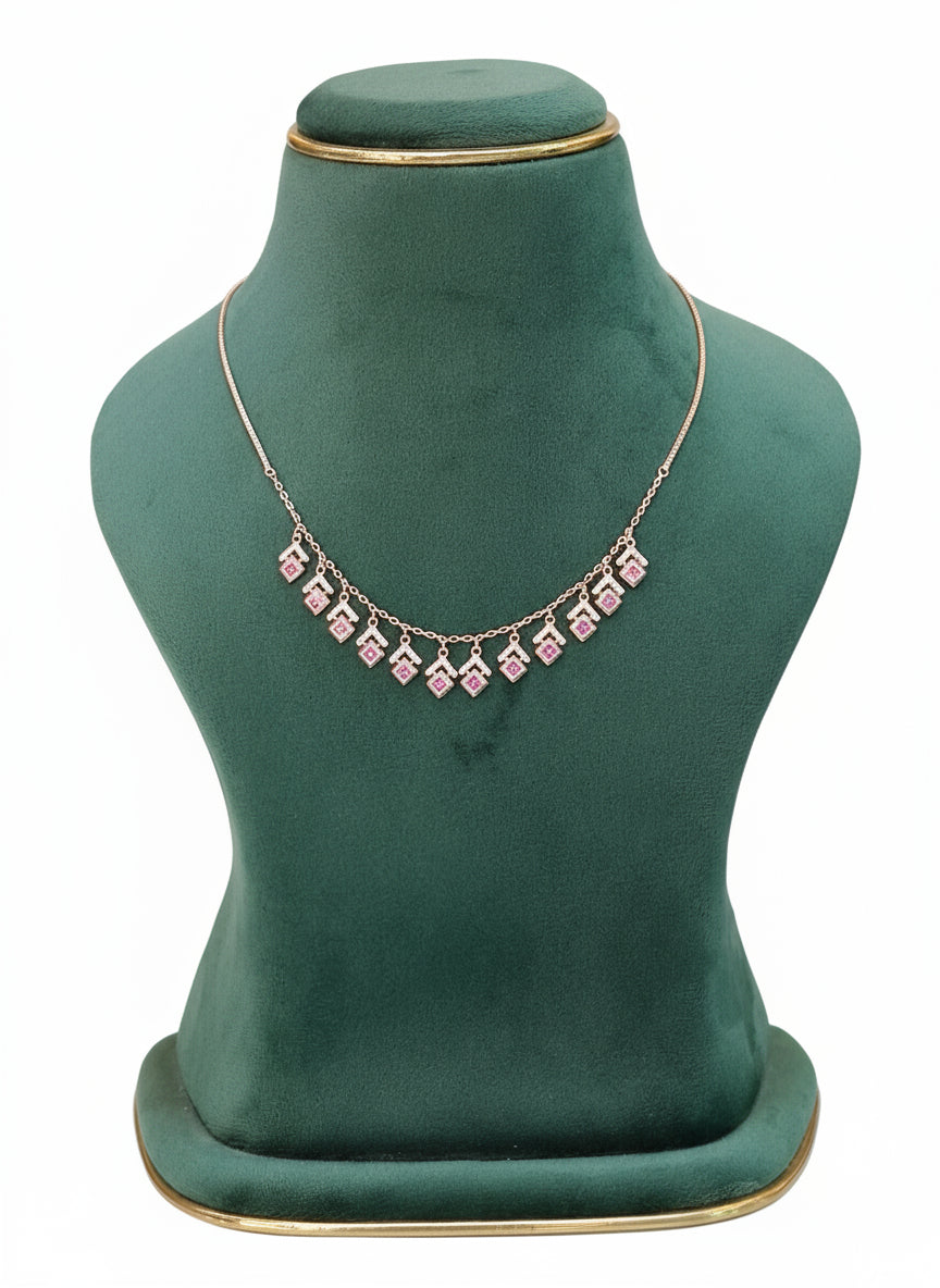Ruby & Cubic Zirconia Silver Necklace with Rose Gold Plating