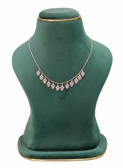 Ruby & Cubic Zirconia Silver Necklace with Rose Gold Plating