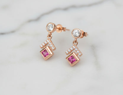 Ruby & Cubic Zirconia Silver Necklace with Rose Gold Plating