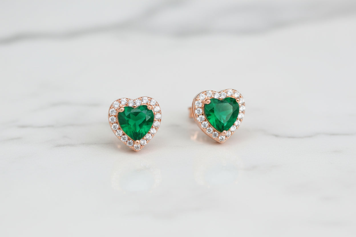 Double Layer Heart Pendant Necklace with Green Stone