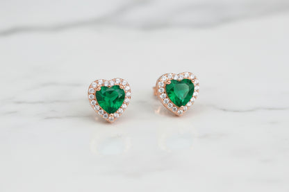 Double Layer Heart Pendant Necklace with Green Stone