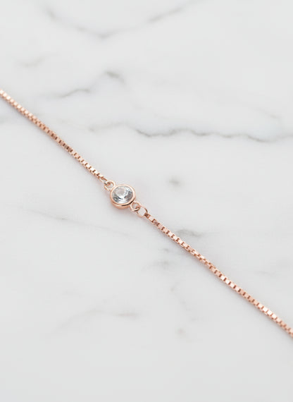 Minimalist Rose Tone Solitaire Necklace