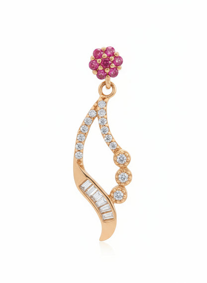 Dazzling Ruby Cluster & CZ Drop Ear Studs in Gold Tone