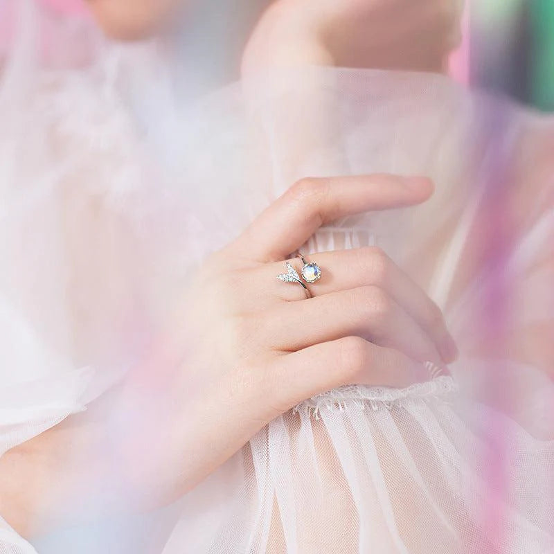 Pure 92.5 Silver Dolphin Moonstone Ring For Women