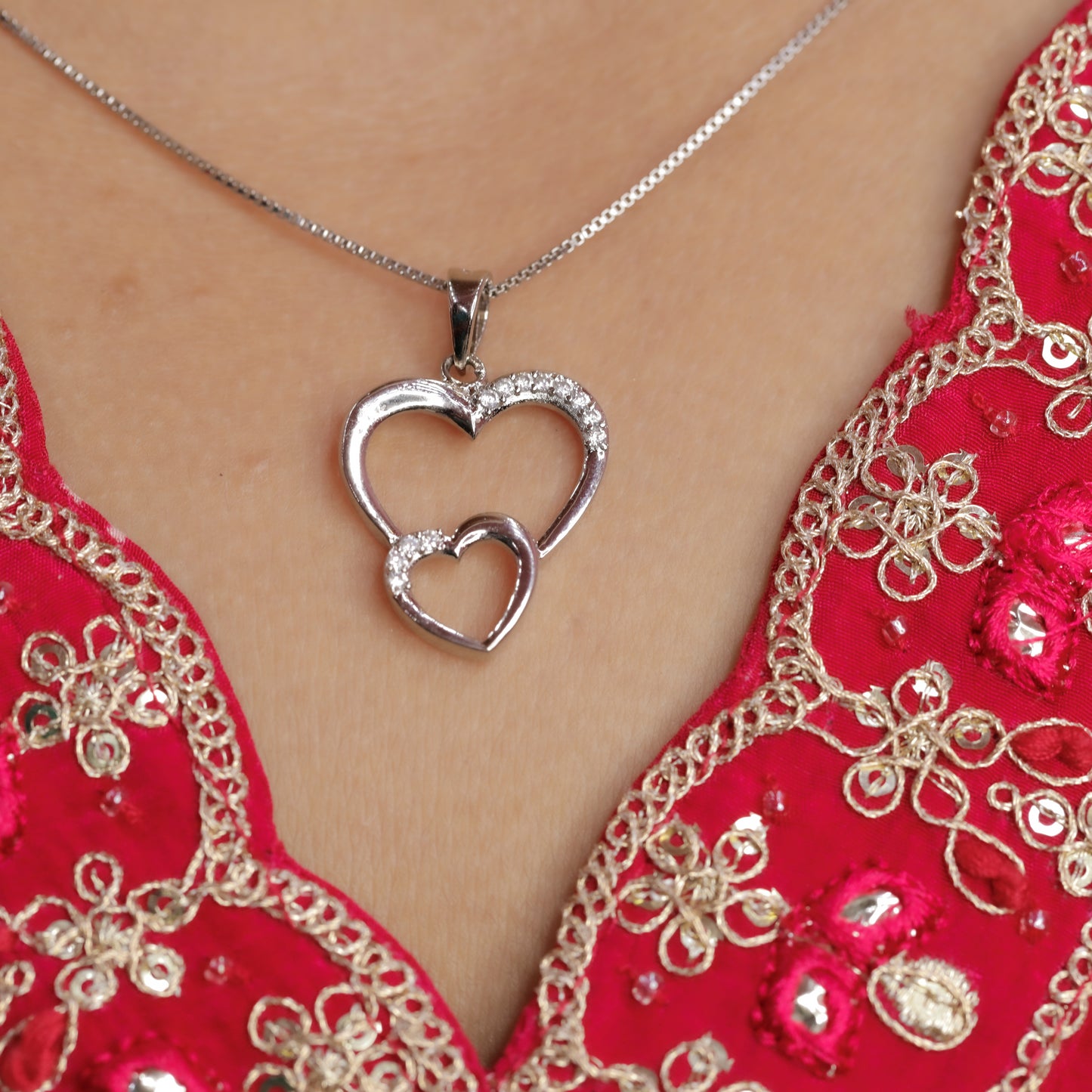 Pure Silver Couple Heart Pendant