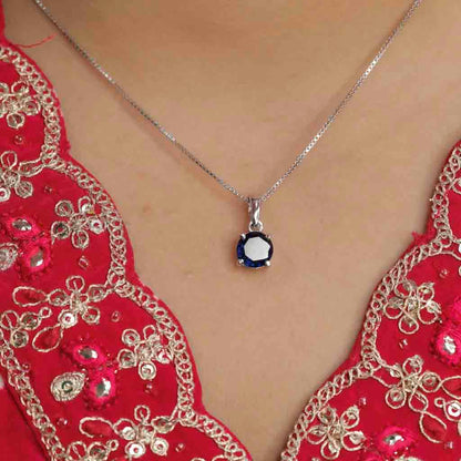 Pure Silver Blue Solitaire Pendant