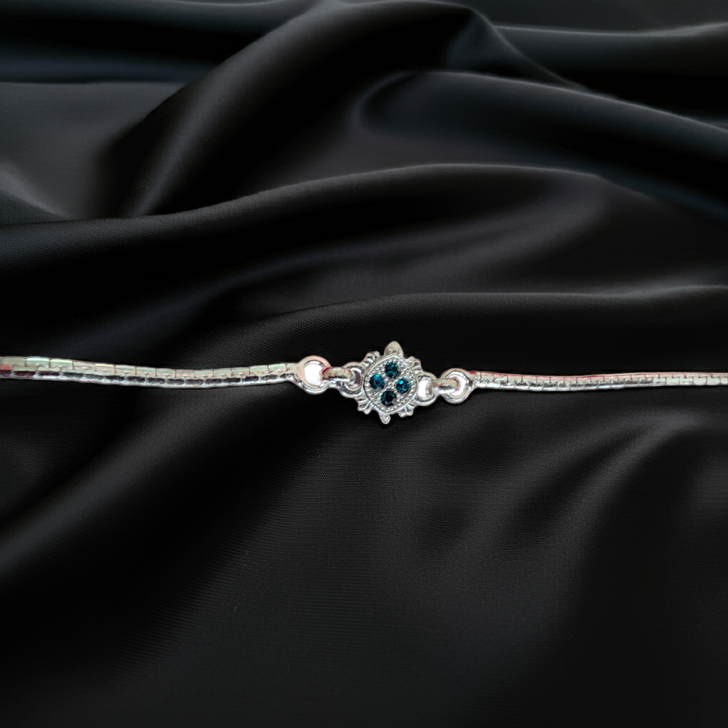 Pure Silver Turtle Design Bracelet with Blue Stones
