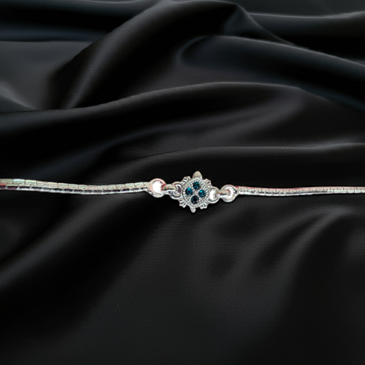 Pure Silver Turtle Design Bracelet Rakhi with Blue Stones