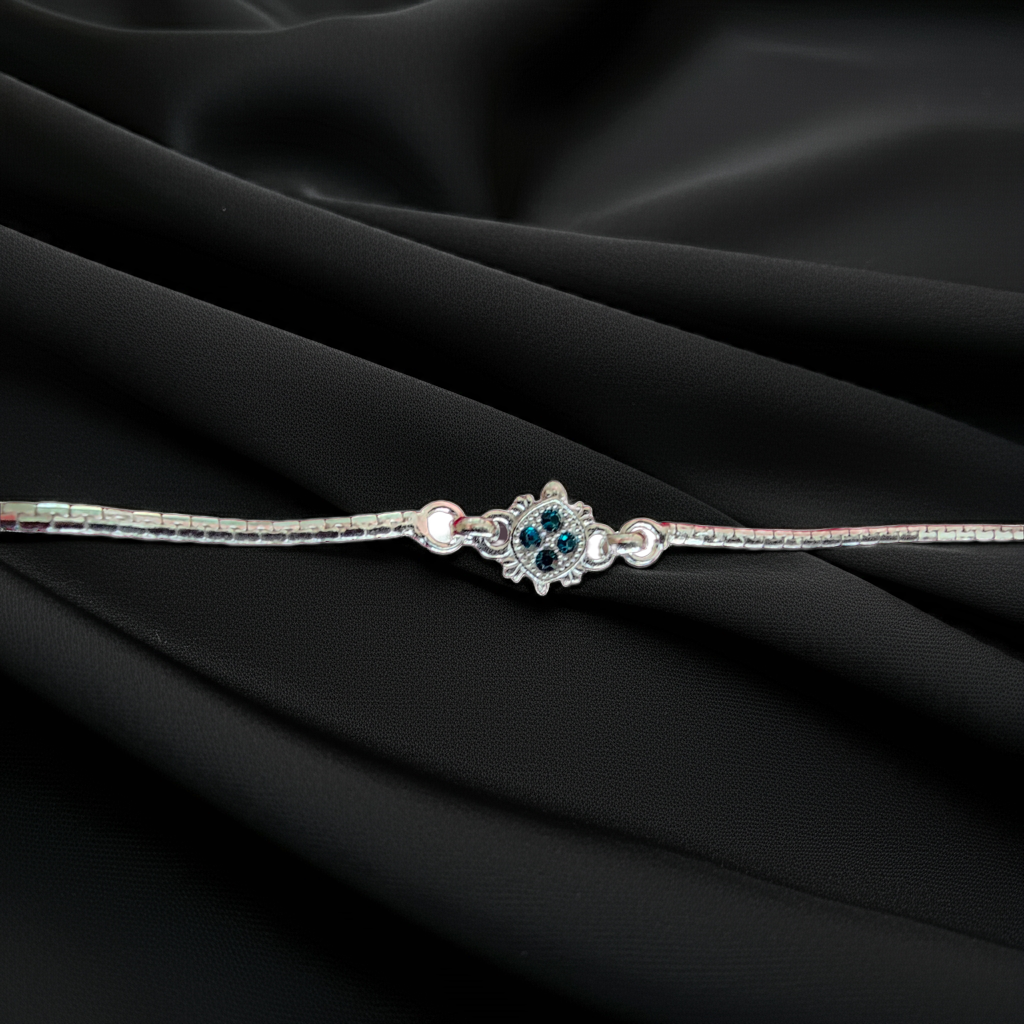 Pure Silver Turtle Design Bracelet with Blue Stones