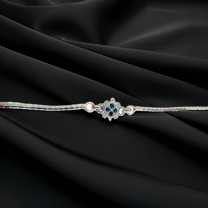 Pure Silver Turtle Design Bracelet with Blue Stones