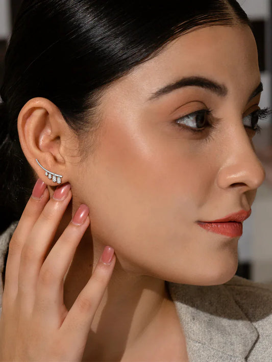 Pure 925 Silver Marquise Climber Earrings For Women