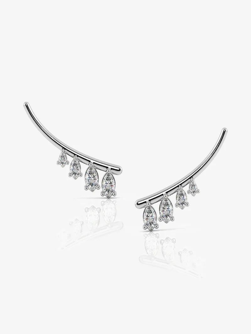Pure 925 Silver Marquise Climber Earrings For Women
