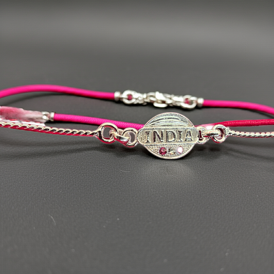 Silver "INDIA" Bracelet Rakhi – Celebrate Bonds with Patriotic Pride
