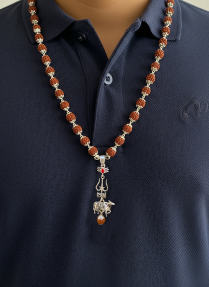 Pure 92.5 Silver Karungali and Rudraksha  Maala