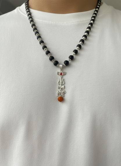 Pure 92.5 Silver Karungali and Rudraksha  Maala