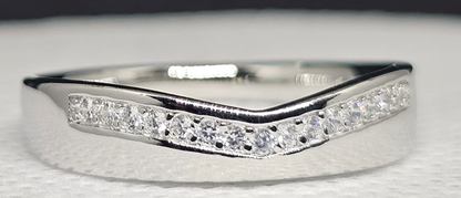 Pure Silver Ring with Thin White Stones for Women