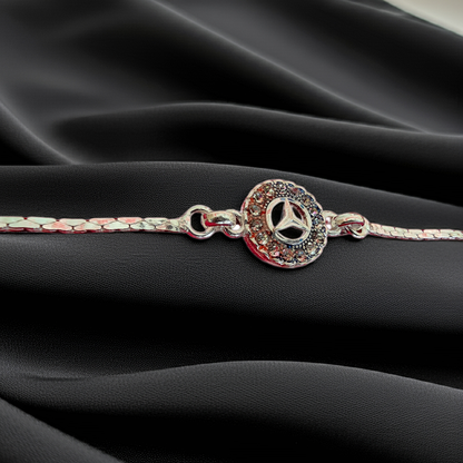 Silver Benz Emblem Bracelet with Stones