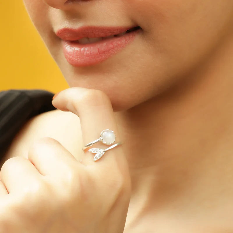 Pure 92.5 Silver Dolphin Moonstone Ring For Women