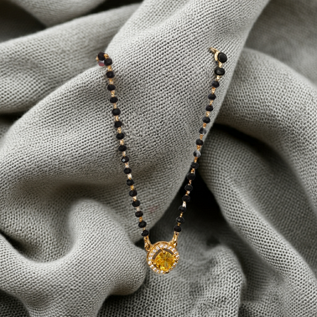 Gold-Plated Sterling Silver Black Bead Chain for Daily Wear