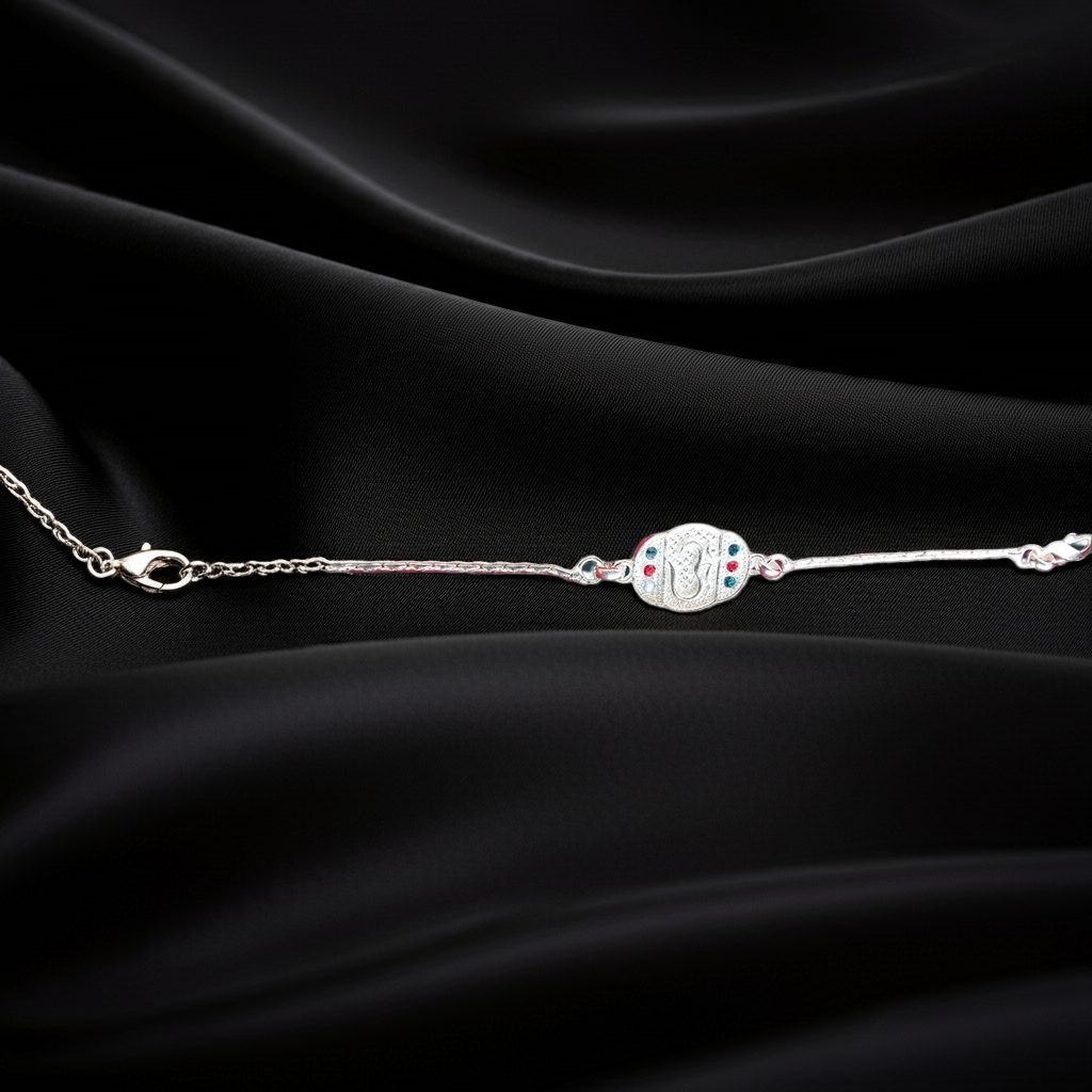 Pure Silver Divine Om Bracelet Rakhi for Brother – Sacred Thread of Protection for Raksha Bandhan 2025