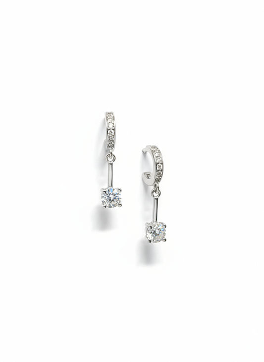 Elegant Rose Gold & silver Drop Earrings with Round-Cut Crystals -silvercarats