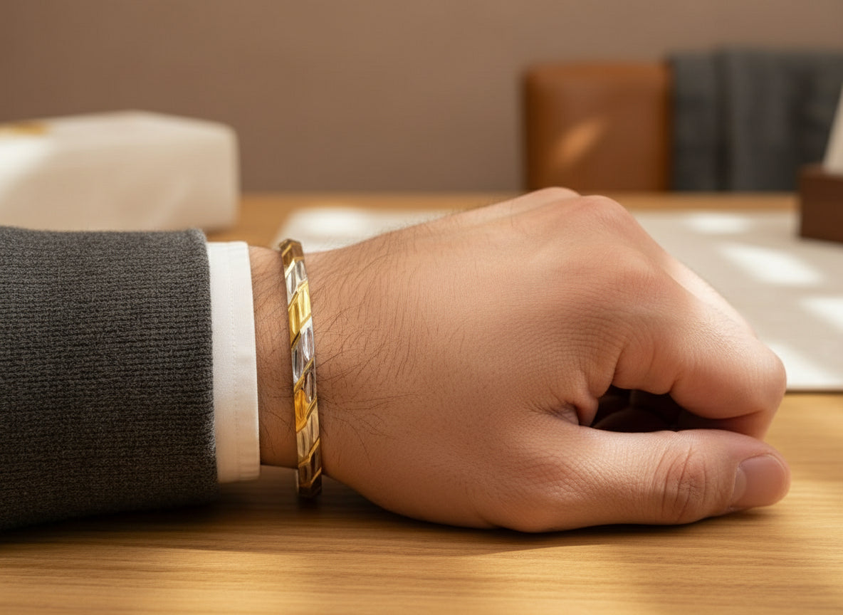 Elegant Dual-Tone Geometric Pattern Kada for Men