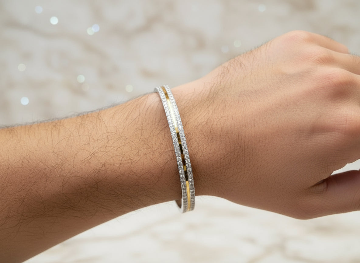 Elegant Dual-Tone Textured and Gold line kada for Men