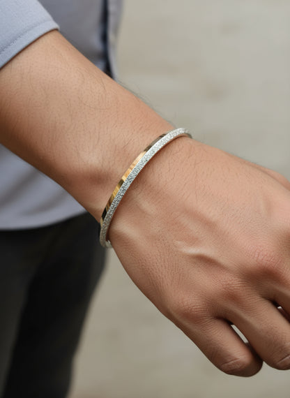 Sleek Gold-Plated with Silver Glitter Finish Kada For Men