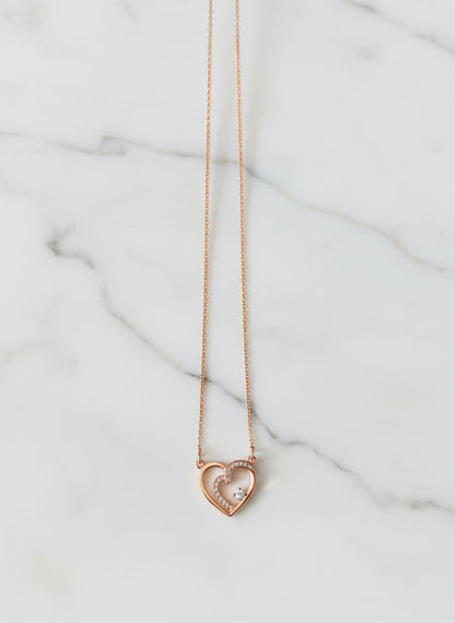 Rose Gold Plated Nested Heart Solitaire CZ Pendant Necklace